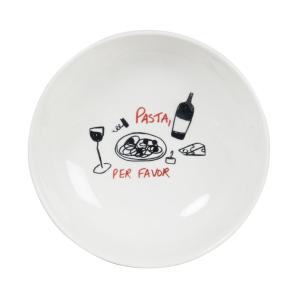 Assiette creuse en céramique blanche motif noir et rouge