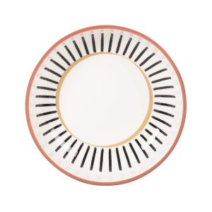 Assiette creuse en grès blanc motifs ethniques noirs et mar…