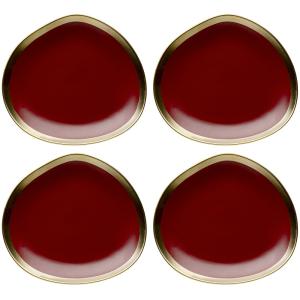 Assiette creuse en grès rouge et doré D19 - Lot de 4