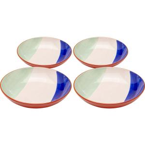 Assiette creuse en grès vert, bleu et blanc D20 - Lot de 4