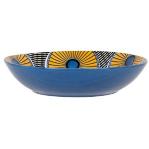 Assiette creuse en porcelaine bleue et orange motif wax
