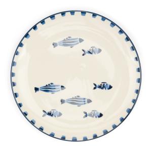 Assiette dîner, blanc avec bleu, céramique