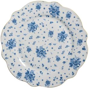 Assiette en porcelaine blanche motif fleuri bleu 27x27x2cm