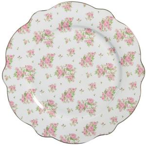 Assiette en porcelaine blanche motif fleuri roses 27x27x2cm