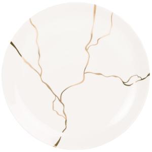 Assiette plate en céramique blanche et dorée