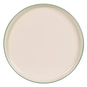 Assiette plate en céramique blanche et liseré vert