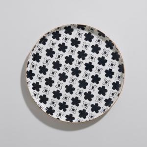 Assiette plate en céramique blanche et marron à motifs noir…