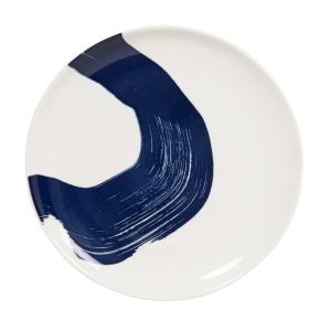 Assiette plate en céramique blanche motif bleu