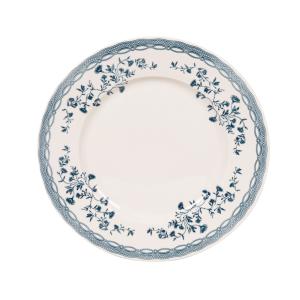 Assiette plate en céramique blanche motif floral bleu