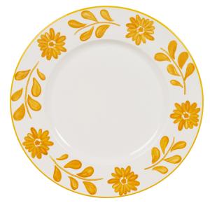 Assiette plate en céramique blanche motif floral jaune