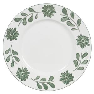 Assiette plate en céramique blanche motif floral vert
