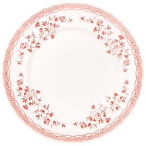 Assiette plate en céramique blanche motifs floraux rouges