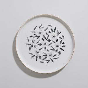 Assiette plate en céramique blanche motifs floraux tricolor…