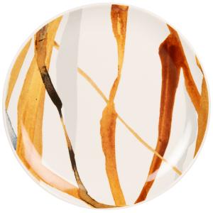 Assiette plate en céramique blanche motifs jaunes, marron,…