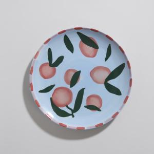 Assiette plate en céramique motif fruit orange, vert et ros…