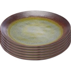 Assiette plate en faïence violette et verte D22 - Lot de 6