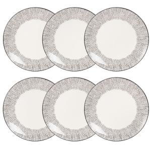 Assiette plate en grès blanc motifs à pois