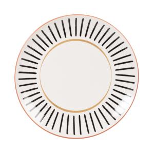 Assiette plate en grès blanc motifs ethniques noirs et marr…