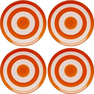 Assiette plate en grès orange et beige D27 - Lot de 4
