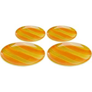 Assiette plate en grès vert et orange D20 - Lot de 4