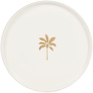 Assiette plate en porcelaine beige motif palmier doré