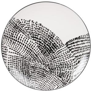 Assiette plate en porcelaine blanche et motifs noirs