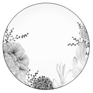 Assiette plate en porcelaine blanche motif noir