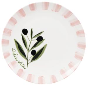 Assiette plate en porcelaine blanche motif vert, rose et no…