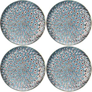 Assiette plate en porcelaine bleue, blanche et brune D27 -…