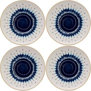 Assiette plate en porcelaine bleue et blanche D27 - Lot de 4