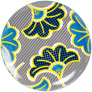 Assiette plate en porcelaine motif floral bleu, jaune et no…