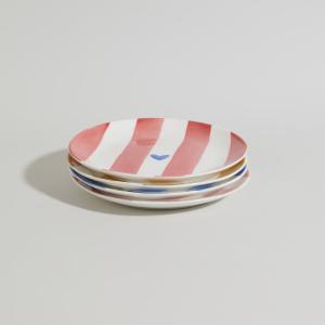 Assiettes en céramique à rayures blanches, roses, jaunes et…
