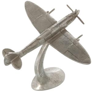 Avion en résine argentée et vieillie 19 cm