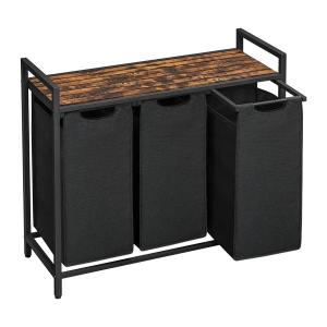 Bac à linge 3 compartiments 38L noir - H72 cm
