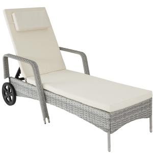 Bain de soleil avec Coussin amovible et roulettes gris clair