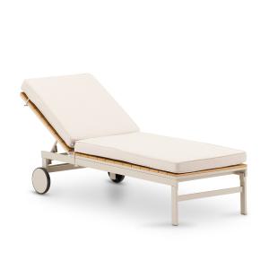 Bain de soleil en alu beige avec coussin et lattes en imita…