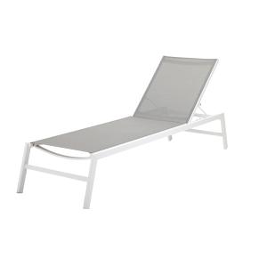 Bain de soleil en aluminium blanc et toile plastifiée gris…