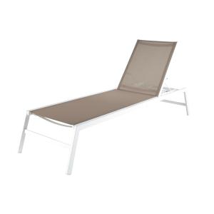 Bain de soleil en aluminium blanc et toile plastifiée taupe