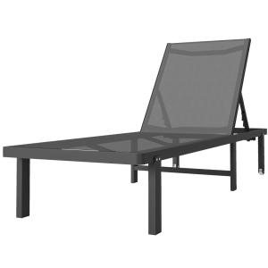 Bain de soleil inclinable avec roulettes textilène gris