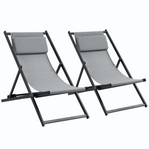 Bain de soleil pliante en textilène gris foncé
