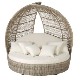 Bain de soleil rond 2 places en résine recyclé et coussins…