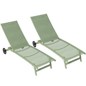 Bains de soleil transat lot 2 aluminium et textilène vert f…
