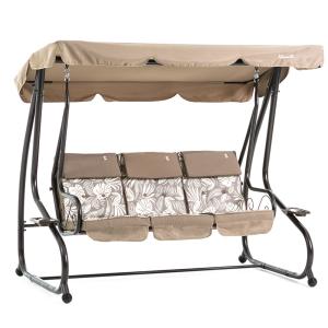 Balancelle 3 places taupe convertible en lit avec toit régl…