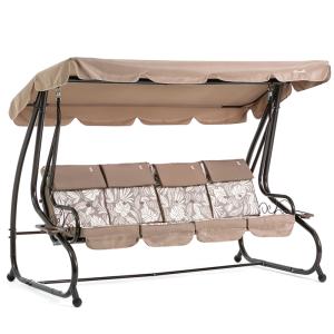 Balancelle 4 places taupe convertible en lit avec toit régl…