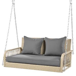 Balancelle de jardin en polyester et rotin beige 113x54x53cm
