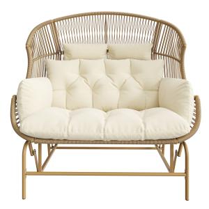 Balançoire de jardin en métal et rotin beige 145x85x143cm