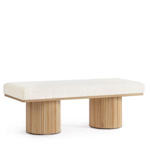 Banc 2 places en bois clair et tissu bouclette écru L120