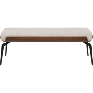 Banc 2 places en polyester tressé beige, hêtre et acier