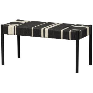 Banc 90x40x44 avec assise en corde tréssée noir et blanc