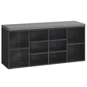 Banc à chaussures 10 compartiments 30 x 104 x 48 cm noir